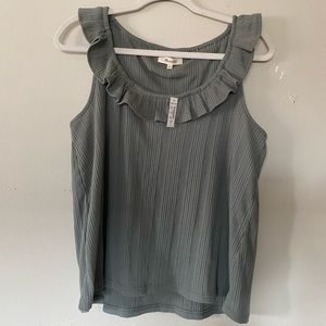 NWT Madewell Olive Ribbed Pointelle Ruffled Scoop Tank - S